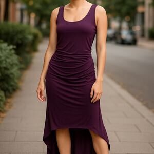 Naked Princess Women's Modal Ruched High Low Tank Dress Small Purple